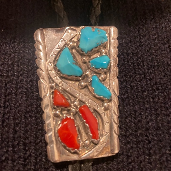 Wayne Chaeta turquoise and coral western bolo tie - Picture 2 of 5